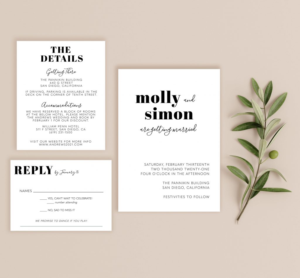 simple black and white wedding invitation template