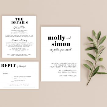 simple black and white modern wedding invitation tempalte